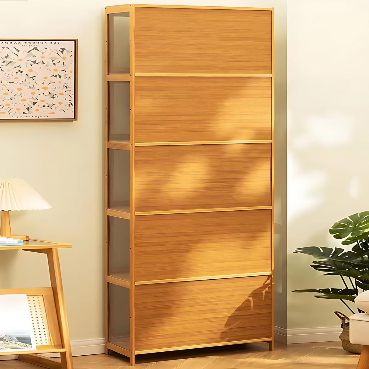 ouioyggk Curio Display Cabinet, 5-Tier Storage Shelves with Acrylic Glass Door, Collectibles Toy Organizers Rack & Display Shelf, Kids Bookshelf and Bookcase for Playroom, Bedroom ouioyggk