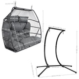 Sunnydaze Andrei Double Hanging Egg Chair with Stand - 2-Person Outdoor Egg Chair - Includes Steel Stand and Cushion - Dark Gray Sunnydaze