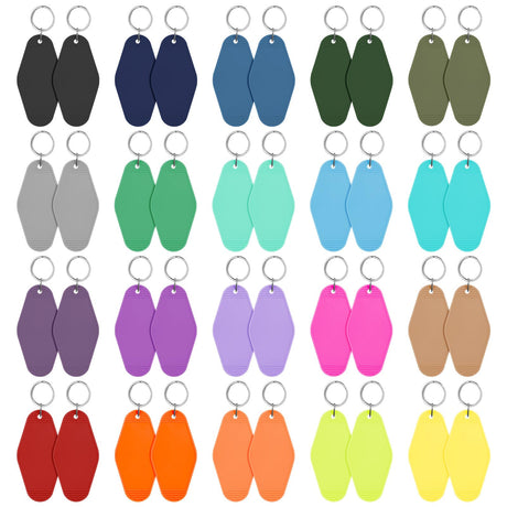 LOTMER 40 PCS Hotel Keychain Blank with Key Rings, 20 Colors Plastic Rhombus Motel Keychain, Sublimation Keychain Blanks for DIY Keychain and Luggage Tag(Deep Colour) LOTMER
