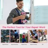 20V Cordless Drill, Electric Power Drill Set with Battery Charger, 3/8” Keyless Chuck, 2 Variable Speed, 18+3 Torque, 72pcs Driver Bits and Belt Hook, Pink JIARUISI