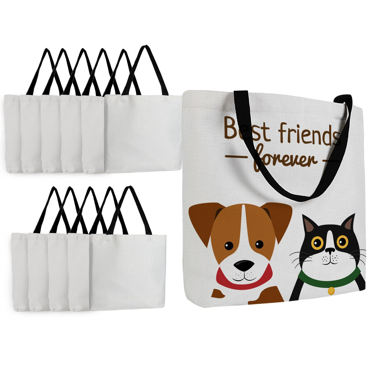 Towsnails 24 Pcs Sublimation Tote Bags Blanks Canvas Polyester Tote Bag for Sublimation Printing - DIY Crafting, Gift, Decorating, and Personalizing Grocery Bags, White Towsnails