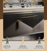 LUTHXAY Double Sinks Bathroom Vanity, 72 Inch Floating Bathroom Cabinet with One-Piece Top & Drawers, Wall Mount Bath Vanities with LED Smart Defog Mirror, Modern Luxurious Solid Wood Vanity(Brown) LUTHXAY