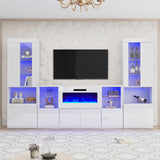 AMERLIFE Modern 3-Piece High Gloss Fireplace TV Stand & Bookcase Set in White AMERLIFE
