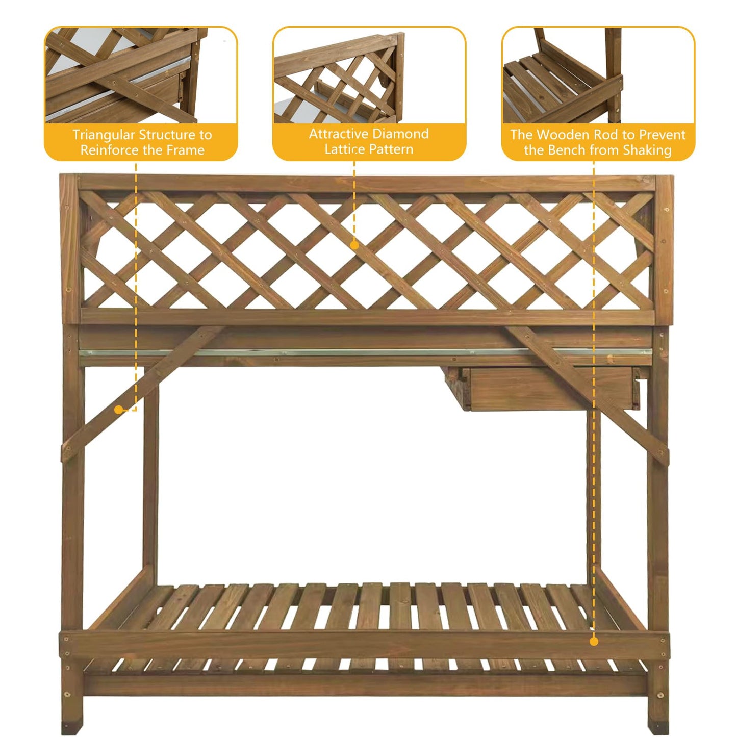 Ketive Garden Potting Bench with Metal Tabletop,Outdoor Potting Table Workstation Benches with Drawer/Storage Shelf，Fir Wood Potting Station Work Table with Open Shelf,Lattice Back(Grey)