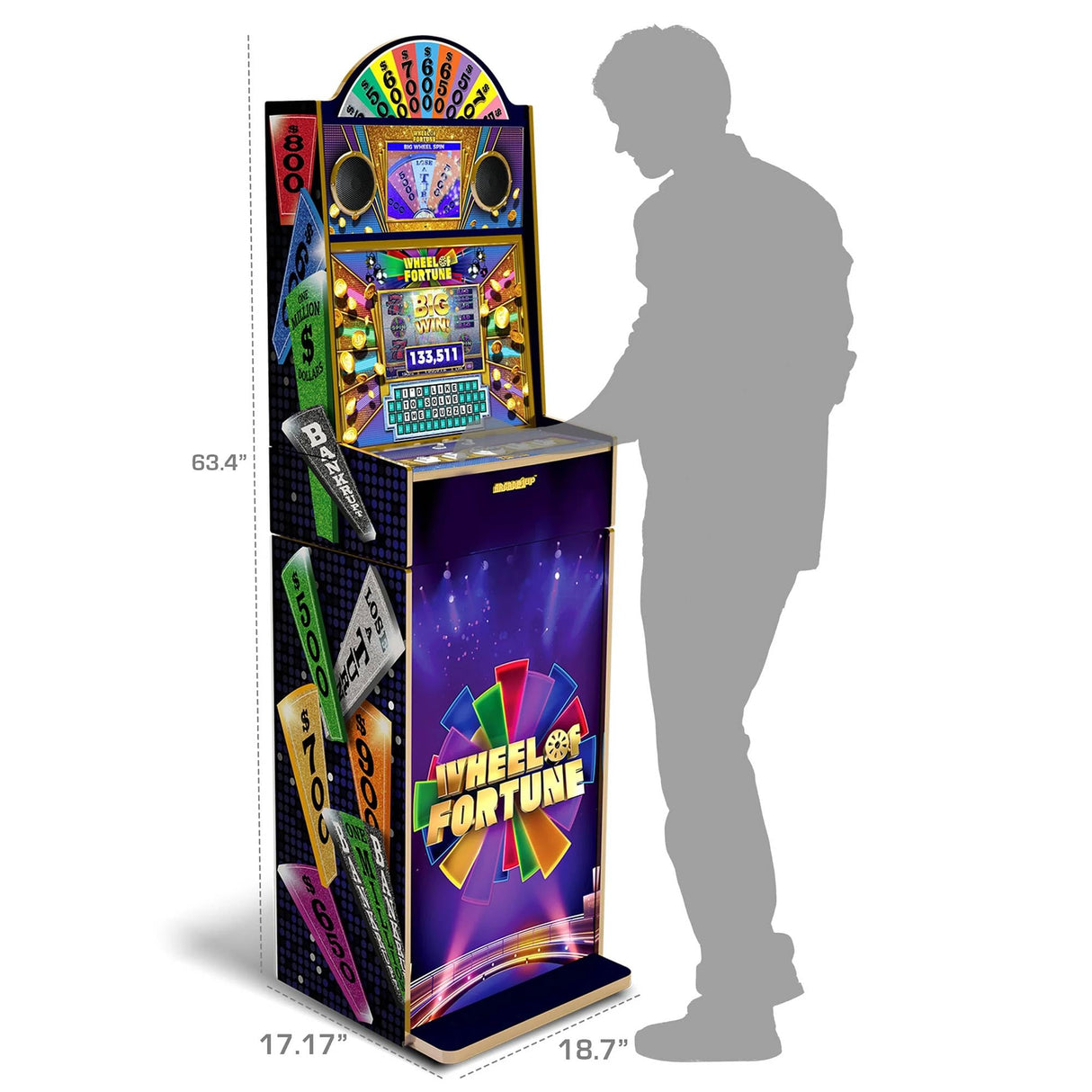 Arcade1Up Wheel of Fortune Casinocade Deluxe Arcade Game 5 Foot Tall Stand Up Cabinet with 8 Inch Dual LCD Screens, Electronic Games for Adults ARCADE1UP