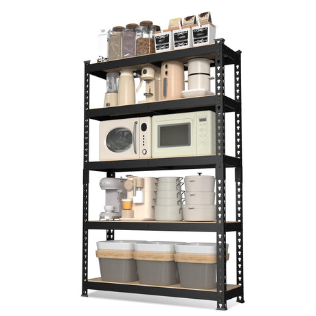 WORKPRO 5-Tier Steel Shelving Unit-Black, 27-2/5”W x 11-7/10”D x 60”H, Adjustable Storage Rack, Heavy Duty Shelf with MDF Board, 1650 lbs Load Capacity (Total) for Garage, Basement, Kitchen WORKPRO