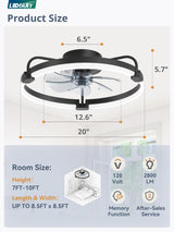 LEDIARY Ceiling Fans with Lights and Remote, 20'' Low Profile Ceiling Fan with Light, 3000-6000K Dimmable Fandelier LED Fan Light, 6 Wind Speeds, Black Modern Flush Mount Ceiling Fan for Bedroom LEDIARY