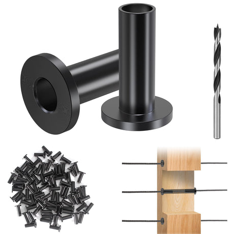 Steel DN Mate 100 Pack Stainless Steel Protector Sleeves for 1/8”, 5/32", 3/16" Wire Rope Cable, Black Cable Railing Kit Hardware for Wood Post, T316 Marine Grade DB11 Steel DN Mate