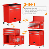 INTERGREAT Tool Chest Cabinet,8-Drawer Rolling Tool Chest with Detachable Top Tool Box, Tool Chest with Universal Lockable Wheels, Metal Tool Cart for Garage, Workshop, Barbershop(Red) INTERGREAT