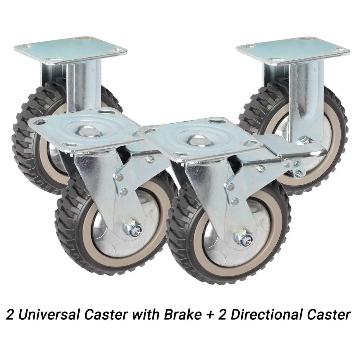 tonchean 6" Heavy Duty Caster 4-Piece Set, Polyurethane Ball Bearing Plate Caster, 2 Fixed Wheels and 2 Lockable Wheels, 360° Swivel Caster Load Capacity 1653lbs tonchean