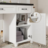 Farmhouse 61'' Executive Desk with 5 Drawers, Rustic Office Desk Computer Desk with Charging Station, File Drawers and Storage Cabinet, Wood Workstation for Home Office and Study.(Black Top) Vabches