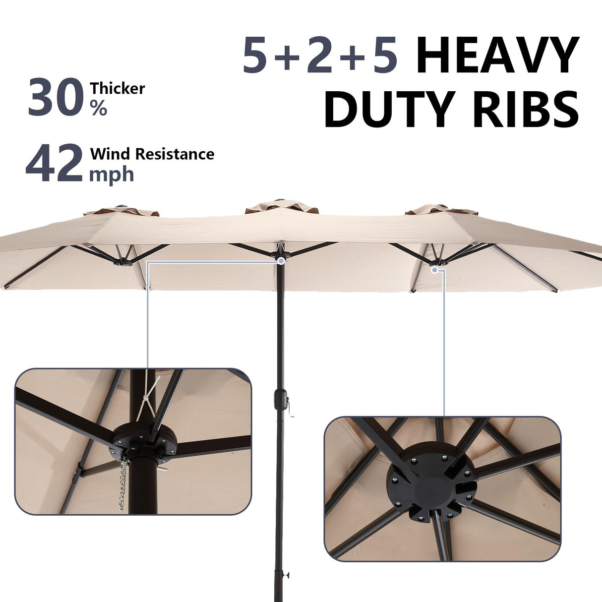 STLVUEO 15ft Double-Sided Large Patio Umbrella, Outdoor Rectangular Market Umbrella with Crank Handle for Poolside, Garden, Lawn, and Deck （Khaki） STLVUEO