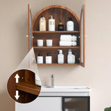 YUCHIATH Wall Bathroom Cabinet with Glass Doors, Wood Medicine Cabinet with Adjustable Shelf, Arched Hanging Cabinet for Bathroom, Livingroom, Kitchen (Walnut) YUCHIATH