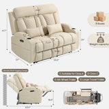 CALIVIA Wall Hugger Power Reclining Loveseat with Manual Adjustable Headrests, Electric Recliner Sofa with USB/Type-C Ports, Cup Holders – Perfect for RV and Small Spaces (Beige) CALIVIA