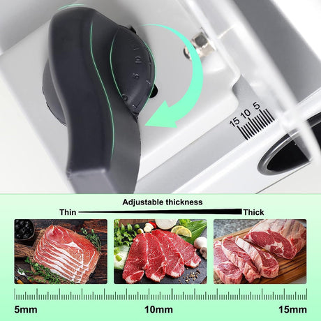 OSTBA Meat Slicer Machine for Home, Electric Deli Food Slicer with Removable 6.7” Stainless Steel Blades, 0-15mm Adjustable Thickness, Easy to Clean, 150W, Ideal for Cold Cuts, Cheese, Bread, Fruit OSTBA