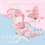 PZDO Pink Gaming Chair, High Back Kawaii Gaming Chair with Footrest & Bunny Ear and Wide Soft Cushion, Gamer Chair Computer Chair for Adults Girls Women, Reclining Chair, Gift, Pink-White PZDO