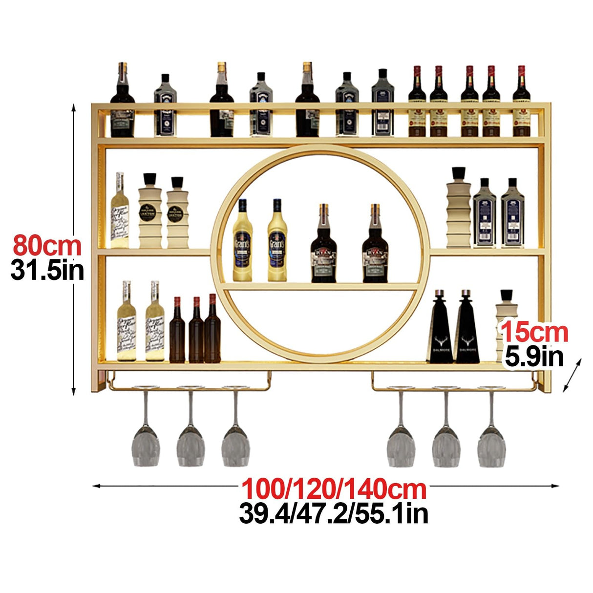 Wall Mounted Led Wine Rack Wine Glass Rack, Bar Unit Metal Floating Shelves, Bar Bottle Display Shelf Wine Cups Hanging Holder, Hanging Goblet For Liquor Bottles, For Kitchen Living Room Home Decor Qxgylz