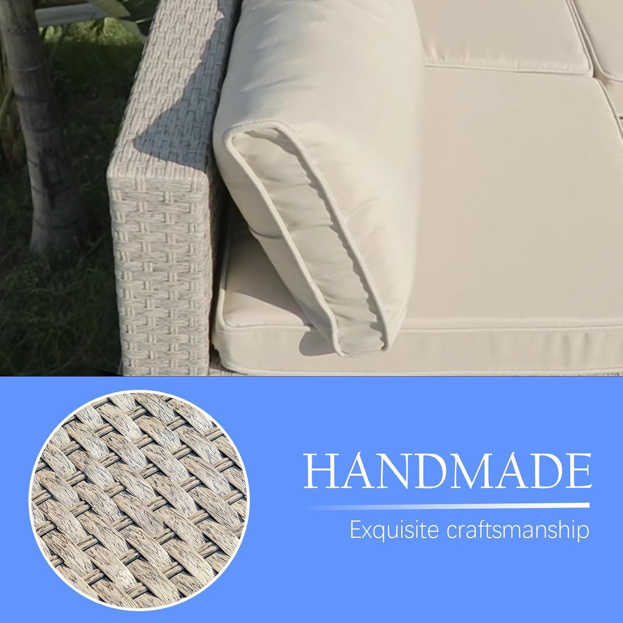 7-Piece Patio Furniture Set, Outdoor Wicker Conversation Set Sectional Sofa with Waterproof Thick Cushions and Coffee Table, Grey Earth patio