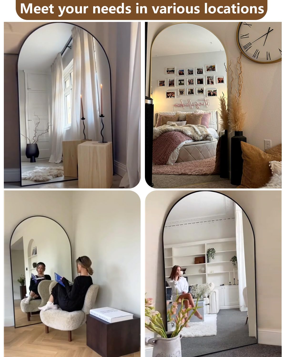 DMWOODFL 71"x26" Arched Full-Length Mirror with Explosion-Proof HD Glass – Oversized Floor or Wall-Mounted Full Body Mirror for Bedroom, Living Room, and Cloakroom (Black) DMWOODFL