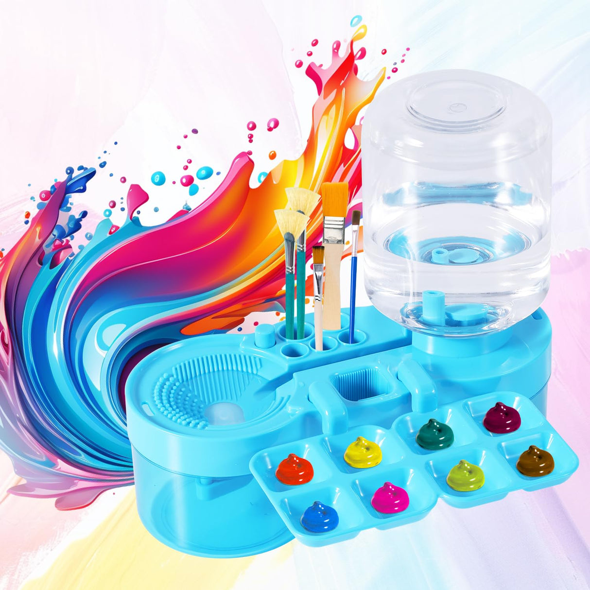 2025 New Paint Brush Cleaner, Plastic Paint Brush Cleaner Tool with Paint Tray Paint Brush Rinser Paint Water Dispenser Practical Paint Brush Washer Painting Art Supplies for Artists (Blue) BOXOB