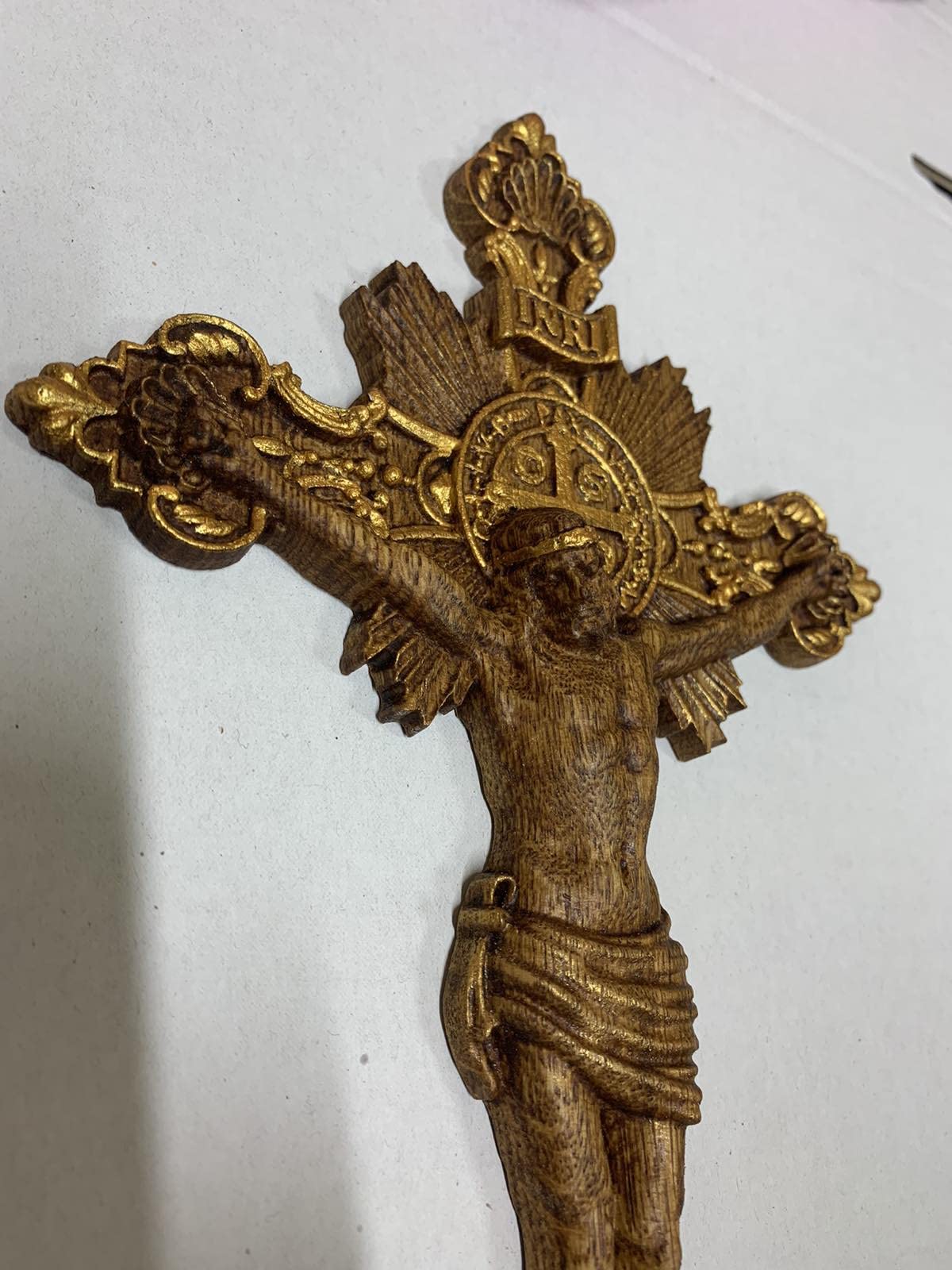 Wooden Wall Crucifix Natural Wood - Different colors - Any size - Christ Cross - Personalized Christian wooden carved Pediment Kozakworkshop