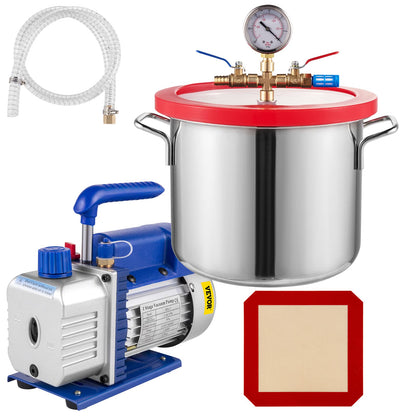 VEVOR Vacuum Chamber with Pump, 1.5 Gallon Vacuum Chamber for Resin Degassing, 3.6CFM 1/4HP Vacuum Pump, Acrylic Lid Easy Monitoring, Copper Wire Motor, Sturdy and Stable