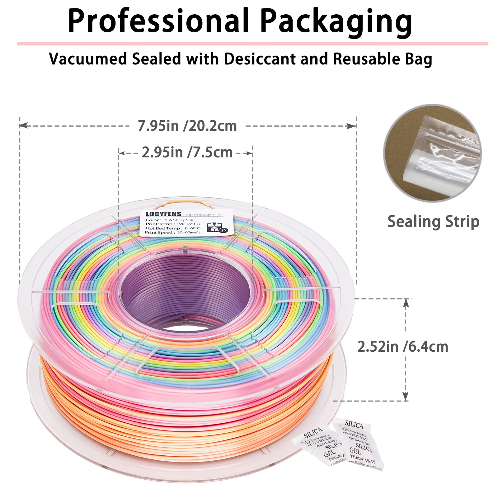 LOCYFENS Silk PLA Filament Multicolor, 3D Printer Filament Rainbow PLA Filament 1.75mm +/- 0.02mm, 3D Printing Filament 1kg/2.2lbs - WoodArtSupply