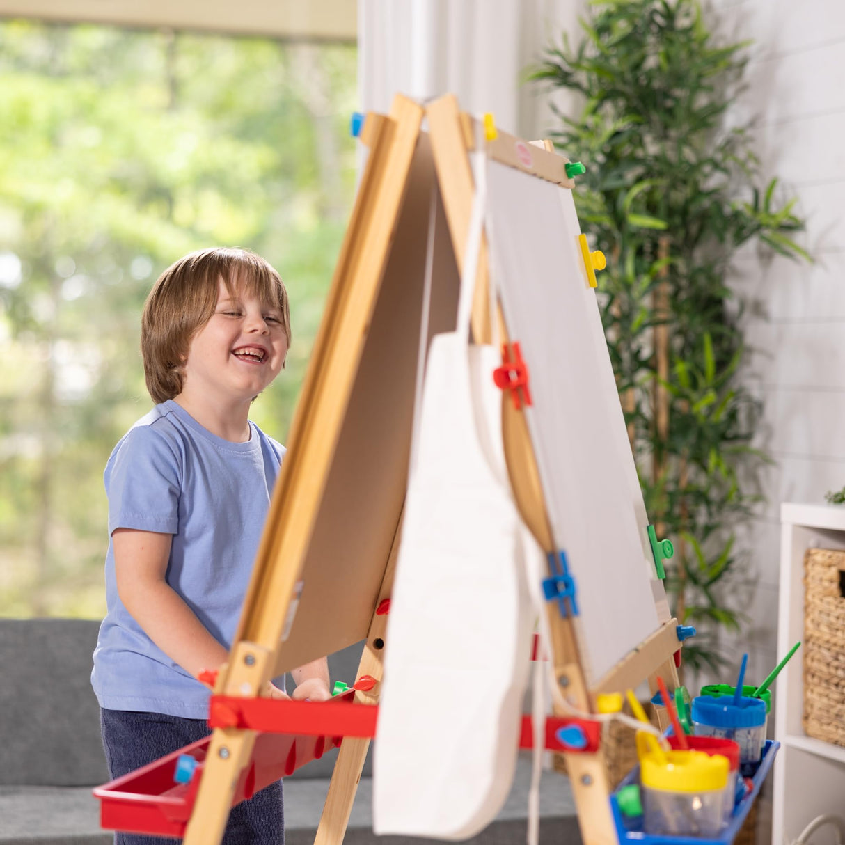 Melissa & Doug Deluxe Standing Art Easel - Dry-Erase Board, Chalkboard, Paper Roller - FSC Certified Melissa & Doug