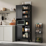 YAUWOH 69''Metal Pantry Storage Cabinet with 4 Doors & 3 Adjustable Shelves,Kitchen Pantry Cabinet with Microwave Shelf,Microwave Stand with Storage for Kicthen,Dining Room,Bathroom Black YAUWOH