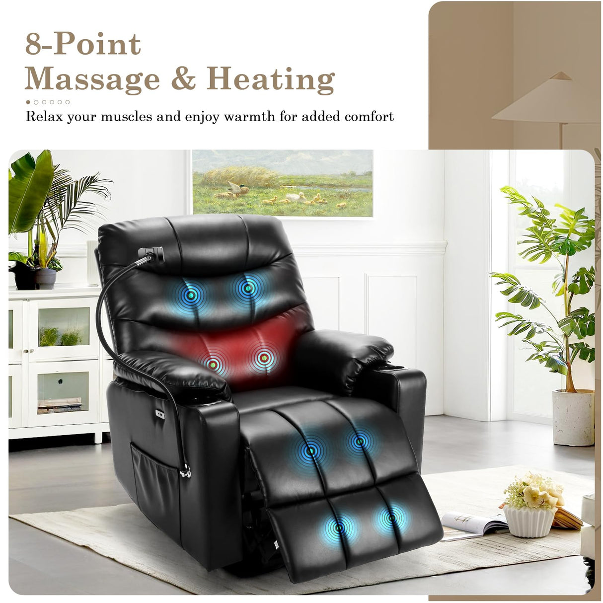 Homdox Power Lift Recliner Chair for Elderly, Electric Lift Chair with Assist Function and Heated Vibration Massage, Heavy Duty Remote Control Reclining Sofa with Phone Holder for Living Room (Black) Homdox