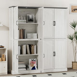 Tradare 71'' Tall Pantry Cabinet, Farmhouse Kitchen Pantry Storage Cabinet with Barn Door and Adjustable Shelves, Rustic White Wood Freestanding Cupboard for Kitchen, Dining Room Tradare