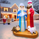 7 Ft Tall 5.7 Ft Long Christmas Inflatables Nativity Scene Outdoor Decorations, Christmas Blow Up Jesus Manger Set with Build-in LED Lights for Xmas Parties Yard Garden Decor TURNMEON