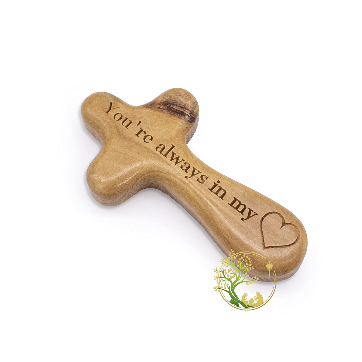 Personalized Olive Wood Comfort Cross Hand Carved from Bethlehem | Holy Land Handmade Catholic Wooden handheld crosses | Palm Holding, Praying cross Perfect Religious gift for all Christian occasions PHLG