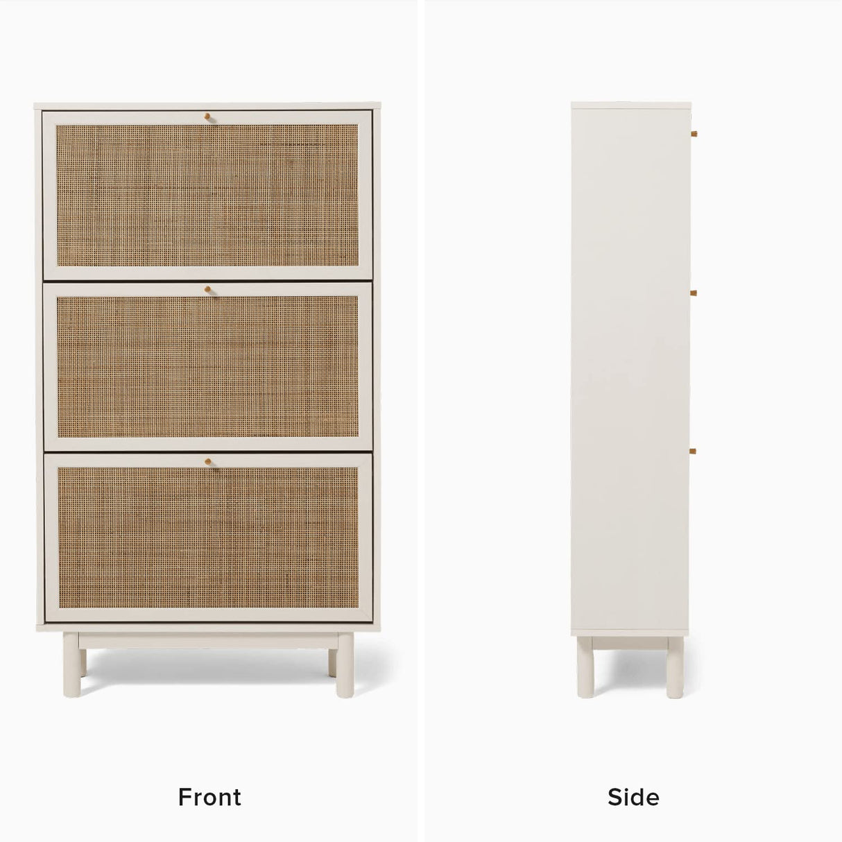 mopio Hannah Shoe Cabinet, Natural Rattan Farmhouse Shoe Organizer, Shoe Storage, Closet Shoe Rack for Entryway, with Spacious Storage Cabinet, Shelves, Sturdy Solid Wood Legs (Whitewash) mopio