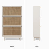 mopio Hannah Shoe Cabinet, Natural Rattan Farmhouse Shoe Organizer, Shoe Storage, Closet Shoe Rack for Entryway, with Spacious Storage Cabinet, Shelves, Sturdy Solid Wood Legs (Whitewash) mopio