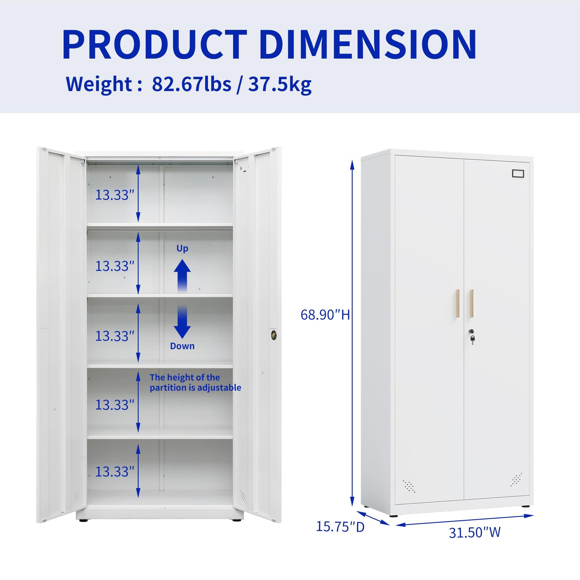 Majnesvon Metal Garage Storage Cabinet - 72" Locking Metal Storage Cabinet with 2 Doors and Adjustable Shelves & Locking Doors - Garage Cabinets for Tool Storage (White(New)) - WoodArtSupply