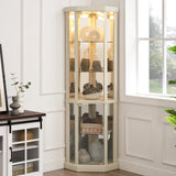YSJZYBF Lighted Corner Curio Cabinet,Corner Display Cabinet Corner Storage Cabinet with Tempered Glass Doors Mirrored Back Panel Adjustable Shelves,16.46" L X 16.46" W X 69.84" H(Antique White) YSJZYBF