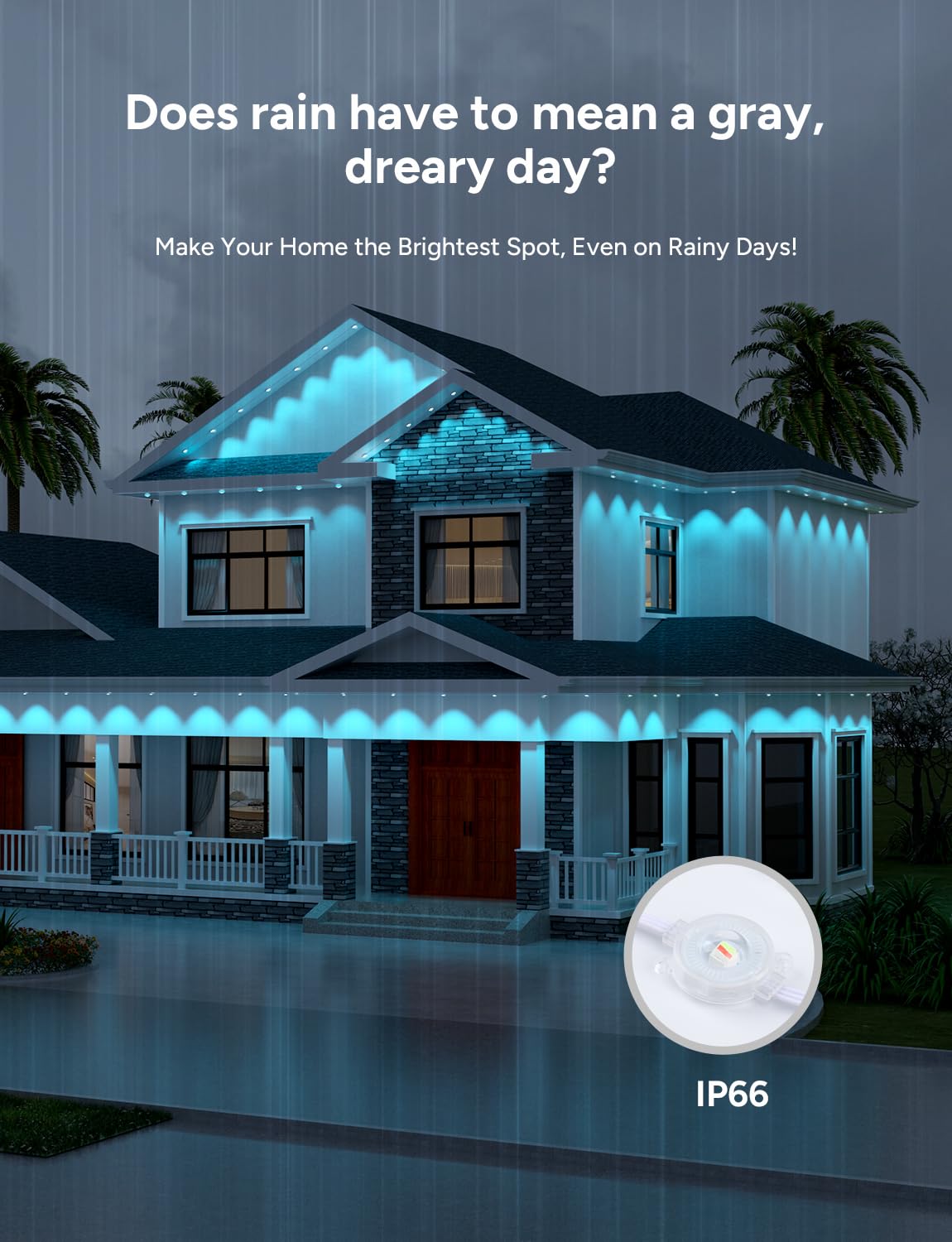 Isablelala Permanent Outdoor Lights, 150ft with 90 RGB LED Lights for Daily and Christmas, Halloween, 49 Scene Modes+DIY for Outdoor Decor, IP66 Waterproof, Compatible with Alexa, Google Assistant Isablelala