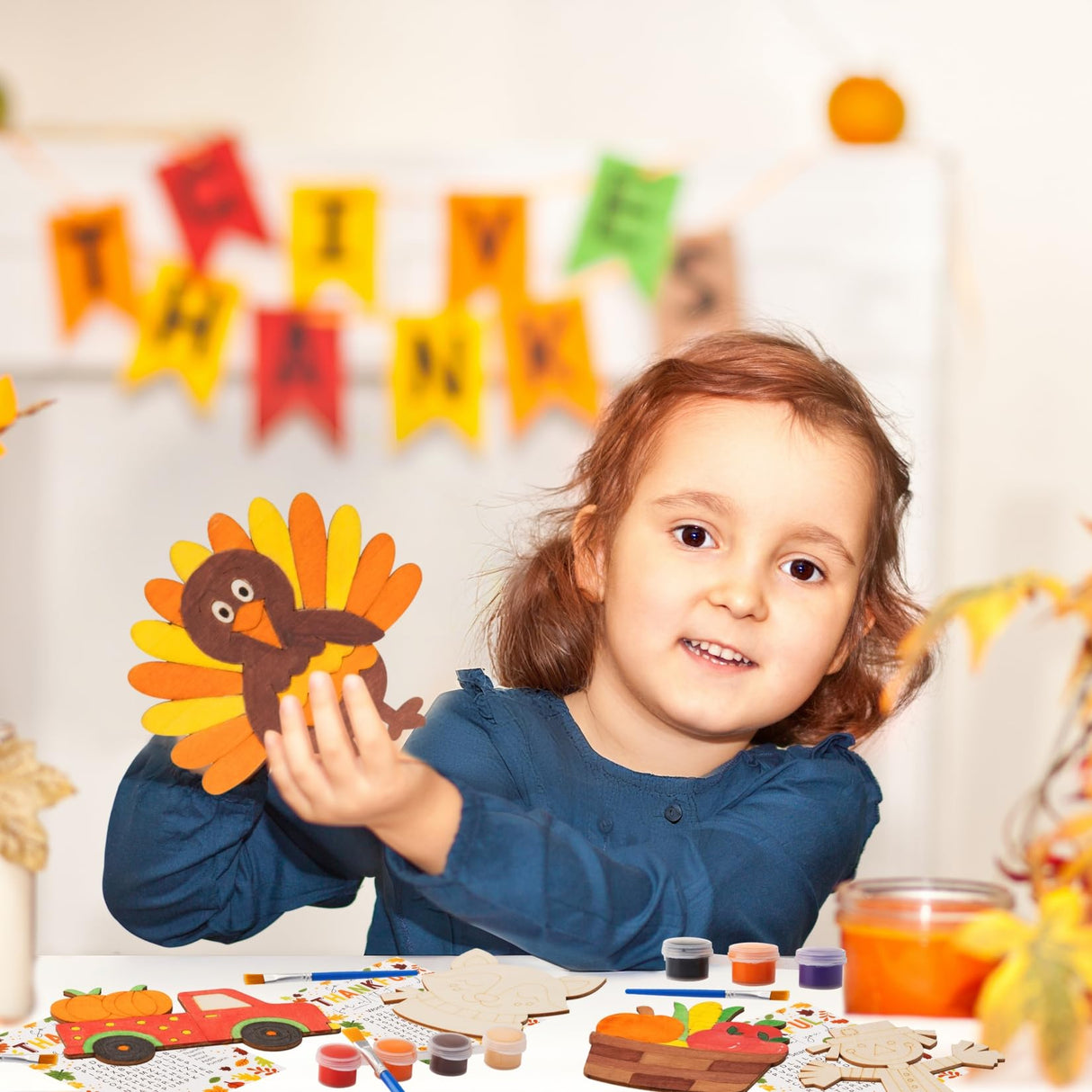 Fall Thanksgiving Crafts for Kids - 24 PCS DIY Wood Magnet Painting Kit with Cards - Thanksgiving Classroom Activities, Autumn Holiday Decorations, Fall Goodie Bag Favors for Boys & Girls GOGREENWOVEN