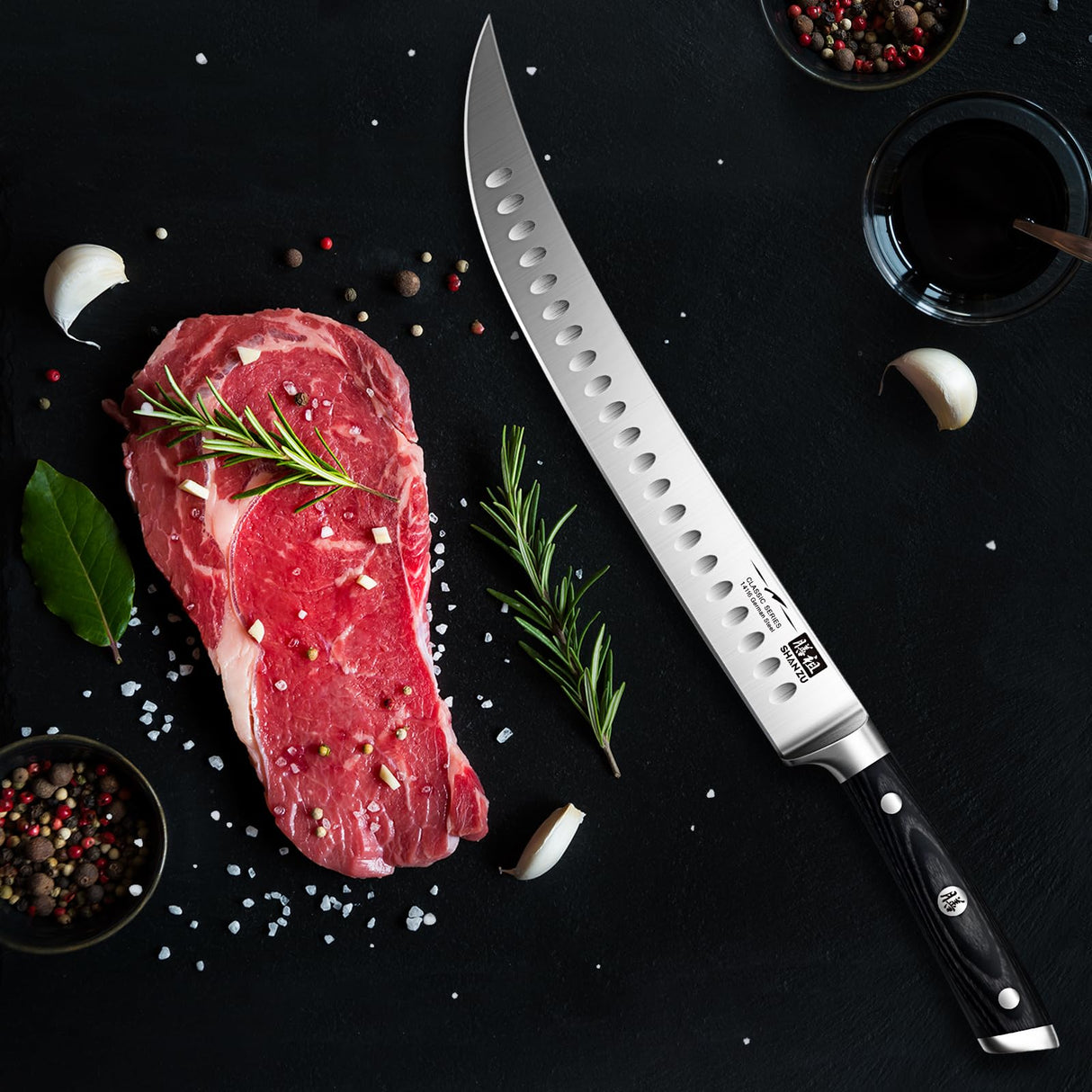SHAN ZU 12" Carving Slicing Knife - Brisket Slicing Meat Knife Professional German 1.4116 Stainless Steel Razor Sharp Blade, Ergonomic Wood Handle & Full Tang Design, Gift Box Included SHAN ZU