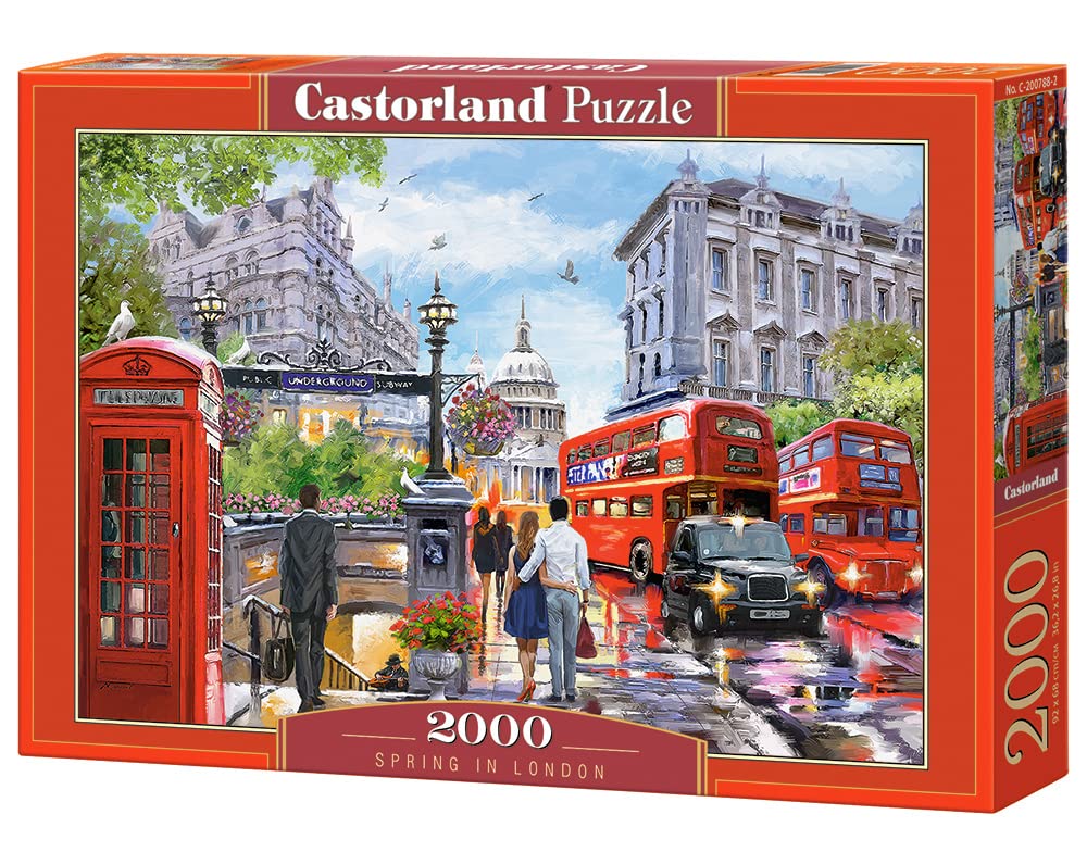 CASTORLAND 2000 Piece Jigsaw Puzzles, Spring in London, City Center, Red Bus, UK, Great Britain, Puzzle of England, Adult Puzzles, Castorland C-200788-2 Castorland
