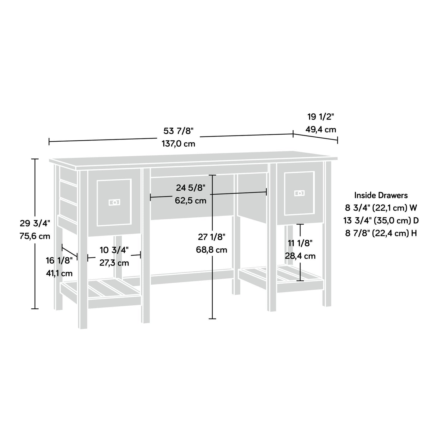 Sauder Cottage Road Desk, Soft White finish - WoodArtSupply