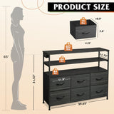 WLIVE Black TV Stand for 40, 45 inch TV, Entertainment Center with LED Lights & Charging Station, TV Media Console Table with 6 Fabric Drawers and Open Shelves for Living Room, Hallway, Wood Top WLIVE