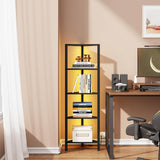 TUTOTAK Corner Shelf with LED Light, 5-Tier Corner Bookshelf for Small Space, Narrow Display Corner Shelf Stand with Storage Rack, for Living Room, Bedroom, Black BS05BK005L TUTOTAK