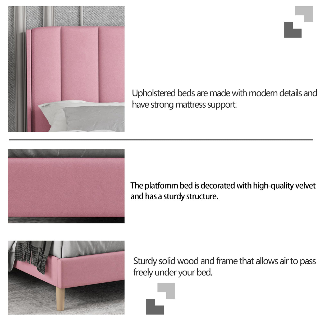 Zoophyter Upholstered Platform Bed Frame Twin Size with Headboard,Mattress Foundation/Strong Wooden Slats Support/No Box Spring Needed/Easy Assembly Pink Zoophyter