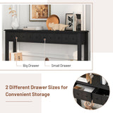 Giantex Narrow Console Table with Storage - 60" Long Sofa Side Table w/ 4 Drawers & Open Shelf, Solid Wood Legs, Rectangular Entry Table, Retro Entryway Table for Living Room Hallway, Foyer, Black Giantex