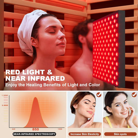 MEISSALIVVE Full Spectrum Sauna for Home,2~3 Person Indoor Infrared Sauna Room with 10 Minutes Warm-up Heate,Canadian Hemlock Wood Home Infrared Sauna with Bluetooth. and Tempered Glass MEISSALIVVE