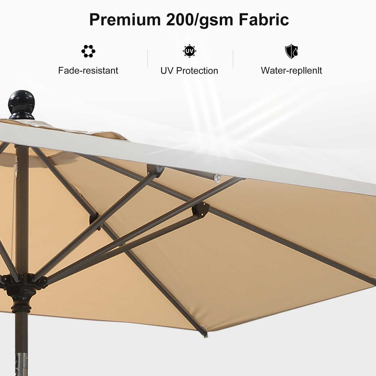 PURPLE LEAF 10' x 6.5' Rectangular Patio Umbrella Outdoor Table Umbrella Aluminum Frame Market Umbrella Sun Umbrella with 8 Sturdy Ribs & Tilt for Garden Deck Lawn & Pool Beige PURPLE LEAF