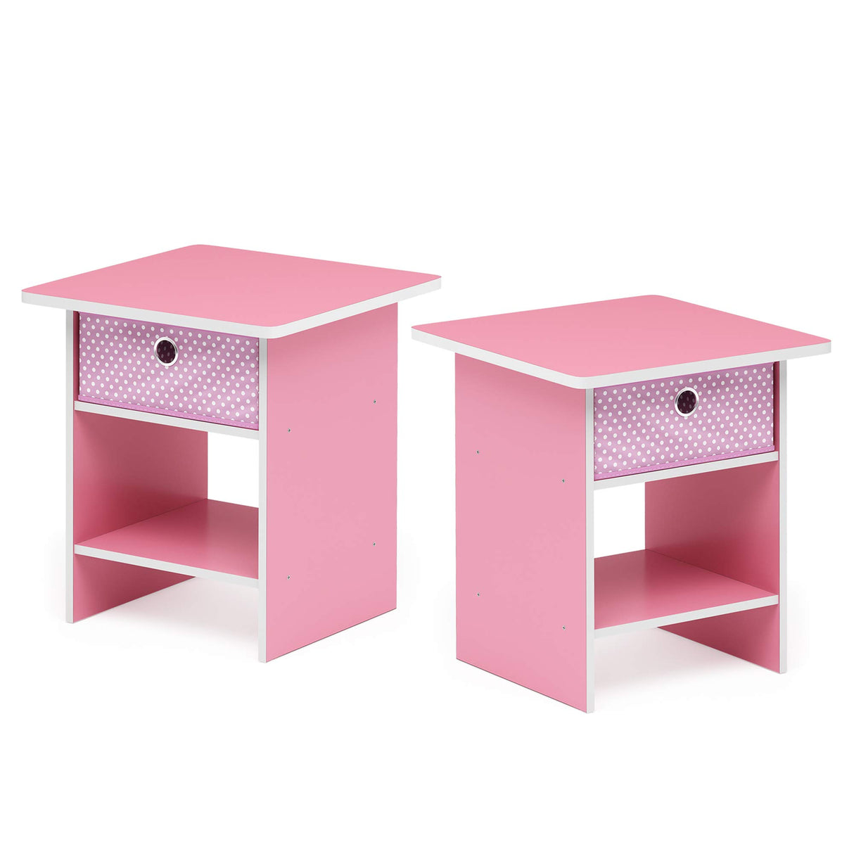Furinno Dario End Table / Side Table / Night Stand / Bedside Table with Bin Drawer, 2-Pack, Pink/Light Pink Furinno