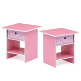 Furinno Dario End Table / Side Table / Night Stand / Bedside Table with Bin Drawer, 2-Pack, Pink/Light Pink Furinno